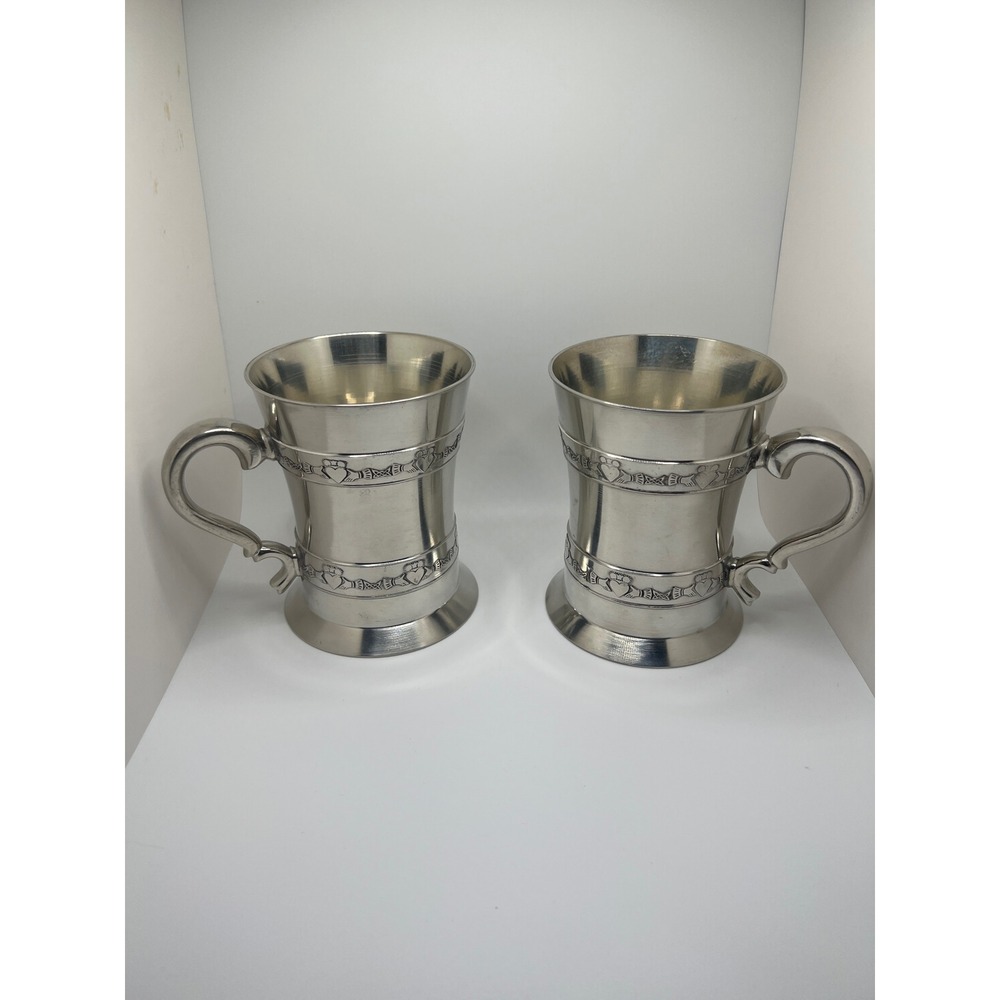 Mullingar Pewter Vintage Irish Pewter Mugs Set of 2 Footed Celtic Cups